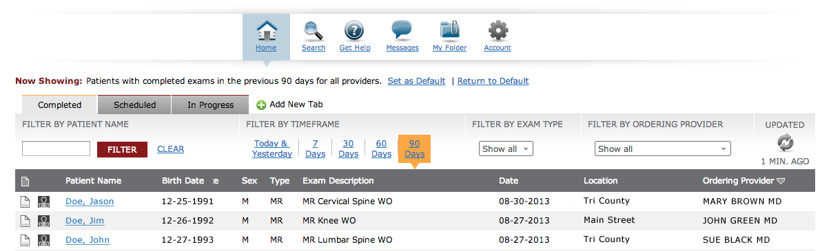 screenshot of Connect patient portal dashboard