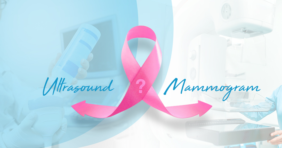 Pink ribbon with Ultrasound and Mammography